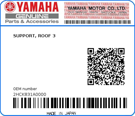Product image: Yamaha - 2HCK831A0000 - SUPPORT, ROOF 3  0