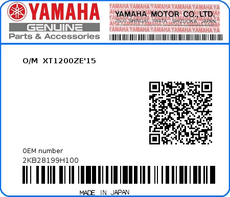 Product image: Yamaha - 2KB28199H100 - O/M  XT1200ZE'15  0