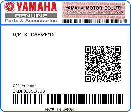 Product image: Yamaha - 2KBF8199D100 - O/M  XT1200ZE'15  0
