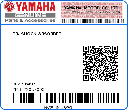 Product image: Yamaha - 2MBF220U7000 - RR. SHOCK ABSORBER  0
