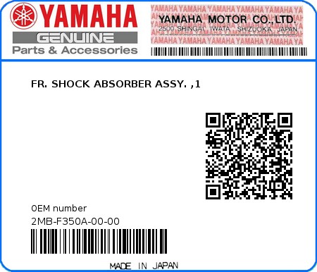Product image: Yamaha - 2MB-F350A-00-00 - FR. SHOCK ABSORBER ASSY. ,1  0