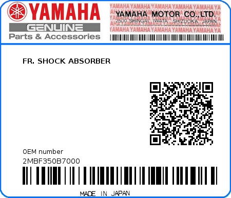 Product image: Yamaha - 2MBF350B7000 - FR. SHOCK ABSORBER  0