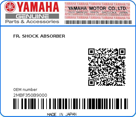 Product image: Yamaha - 2MBF350B9000 - FR. SHOCK ABSORBER  0