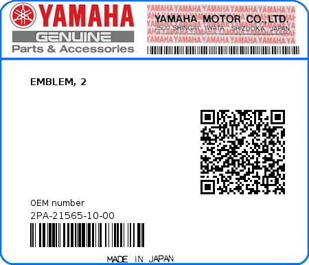 Product image: Yamaha - 2PA-21565-10-00 - EMBLEM, 2  0