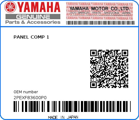 Product image: Yamaha - 2PEXF83600P0 - PANEL COMP 1  0