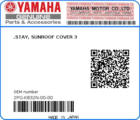 Product image: Yamaha - 2PG-K832N-00-00 - .STAY, SUNROOF COVER 3  0