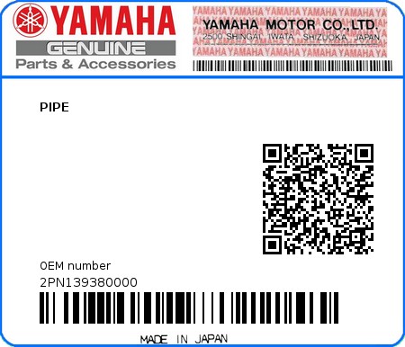 Product image: Yamaha - 2PN139380000 - PIPE  0