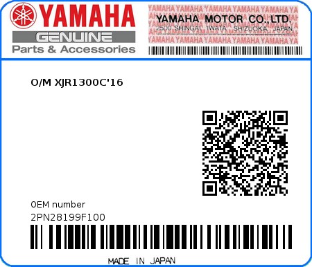 Product image: Yamaha - 2PN28199F100 - O/M XJR1300C'16  0
