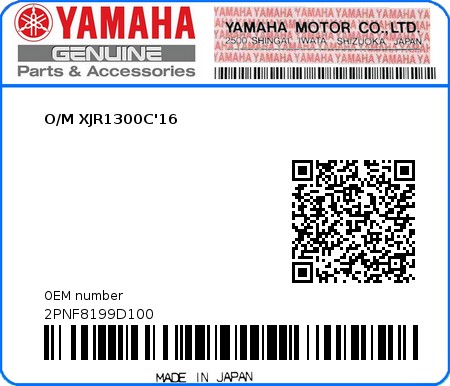 Product image: Yamaha - 2PNF8199D100 - O/M XJR1300C'16  0