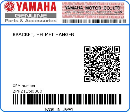 Product image: Yamaha - 2PP2115J0000 - BRACKET, HELMET HANGER  0