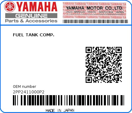 Product image: Yamaha - 2PP2411000P2 - FUEL TANK COMP.  0