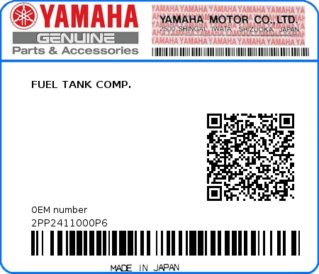 Product image: Yamaha - 2PP2411000P6 - FUEL TANK COMP.  0