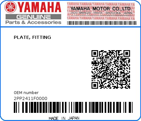 Product image: Yamaha - 2PP2411F0000 - PLATE, FITTING  0