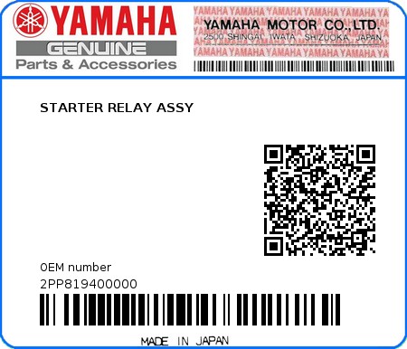 Product image: Yamaha - 2PP819400000 - STARTER RELAY ASSY  0