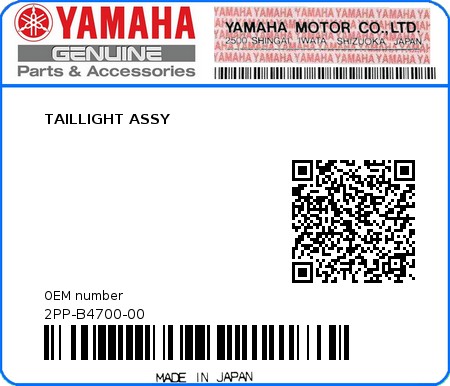 Product image: Yamaha - 2PP-B4700-00 - TAILLIGHT ASSY  0