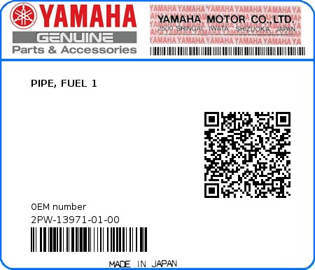 Product image: Yamaha - 2PW-13971-01-00 - PIPE, FUEL 1  0
