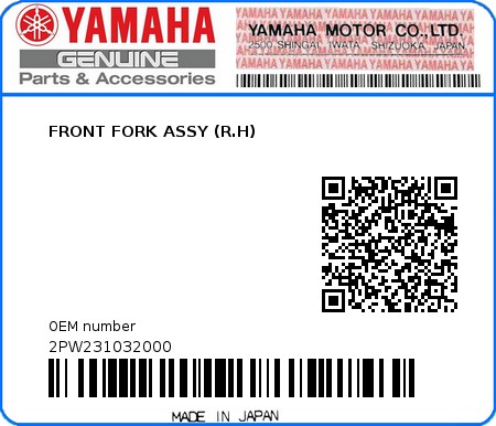 Product image: Yamaha - 2PW231032000 - FRONT FORK ASSY (R.H)  0