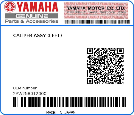 Product image: Yamaha - 2PW2580T2000 - CALIPER ASSY (LEFT)  0