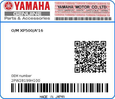 Product image: Yamaha - 2PW28199H100 - O/M XP500/A'16  0