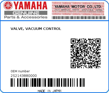 Product image: Yamaha - 2S2143880000 - VALVE, VACUUM CONTROL  0