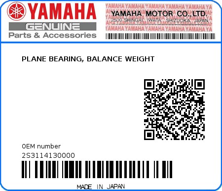 Product image: Yamaha - 2S3114130000 - PLANE BEARING, BALANCE WEIGHT  0