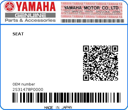 Product image: Yamaha - 2S31478P0000 - SEAT  0