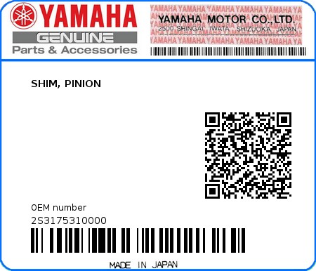 Product image: Yamaha - 2S3175310000 - SHIM, PINION  0