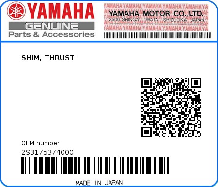 Product image: Yamaha - 2S3175374000 - SHIM, THRUST  0