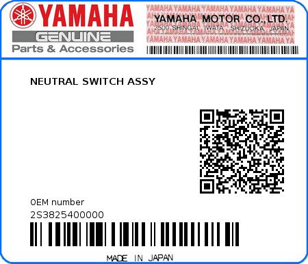 Product image: Yamaha - 2S3825400000 - NEUTRAL SWITCH ASSY  0