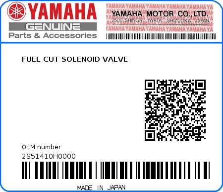 Product image: Yamaha - 2S51410H0000 - FUEL CUT SOLENOID VALVE  0