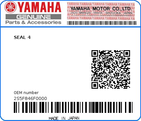 Product image: Yamaha - 2S5F846F0000 - SEAL 4  0