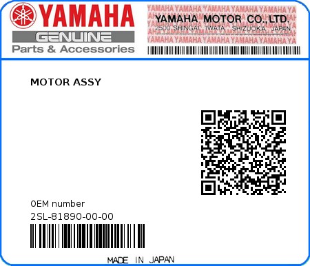 Product image: Yamaha - 2SL-81890-00-00 - MOTOR ASSY  0