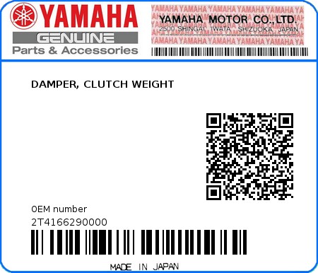 Product image: Yamaha - 2T4166290000 - DAMPER, CLUTCH WEIGHT  0