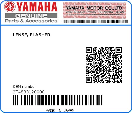 Product image: Yamaha - 2T4833120000 - LENSE, FLASHER  0