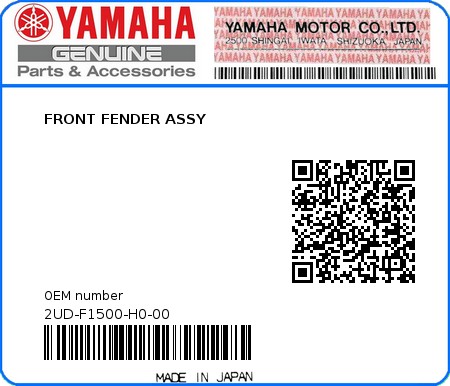 Product image: Yamaha - 2UD-F1500-H0-00 - FRONT FENDER ASSY  0