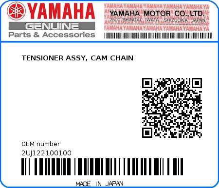 Product image: Yamaha - 2UJ122100100 - TENSIONER ASSY, CAM CHAIN  0