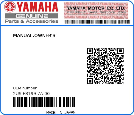 Product image: Yamaha - 2US-F8199-7A-00 - MANUAL,OWNER'S  0