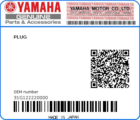 Product image: Yamaha - 31G122220000 - PLUG  0