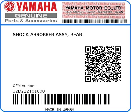 Product image: Yamaha - 32D222101000 - SHOCK ABSORBER ASSY, REAR  0