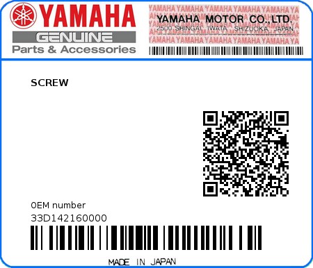Product image: Yamaha - 33D142160000 - SCREW  0