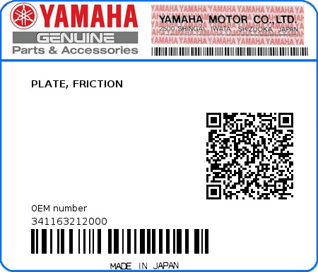 Product image: Yamaha - 341163212000 - PLATE, FRICTION  0