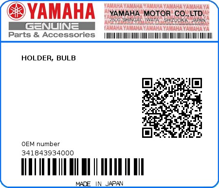 Product image: Yamaha - 341843934000 - HOLDER, BULB   0