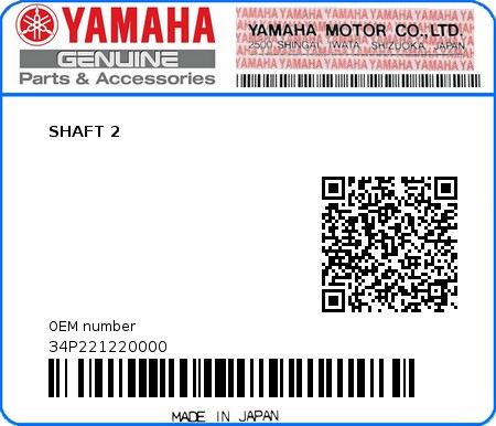 Product image: Yamaha - 34P221220000 - SHAFT 2  0