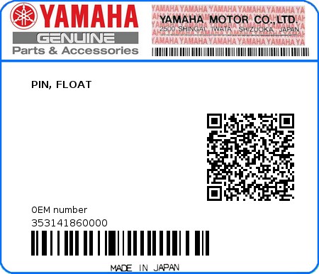 Product image: Yamaha - 353141860000 - PIN, FLOAT   0