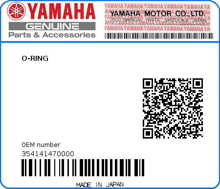 Product image: Yamaha - 354141470000 - O-RING   0