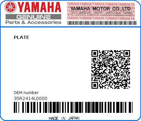 Product image: Yamaha - 35R2414L0000 - PLATE   0