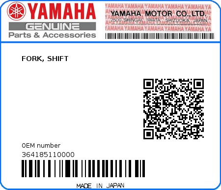 Product image: Yamaha - 364185110000 - FORK, SHIFT  0