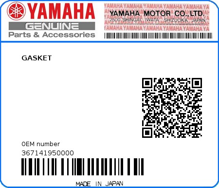 Product image: Yamaha - 367141950000 - GASKET   0