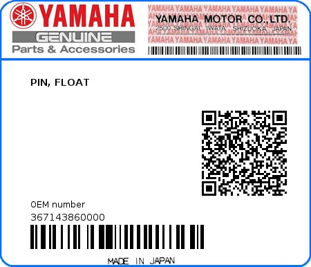 Product image: Yamaha - 367143860000 - PIN, FLOAT  0