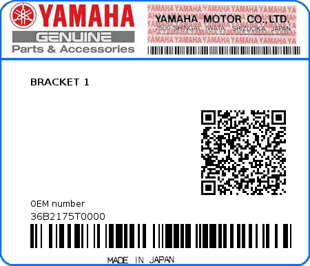 Product image: Yamaha - 36B2175T0000 - BRACKET 1  0